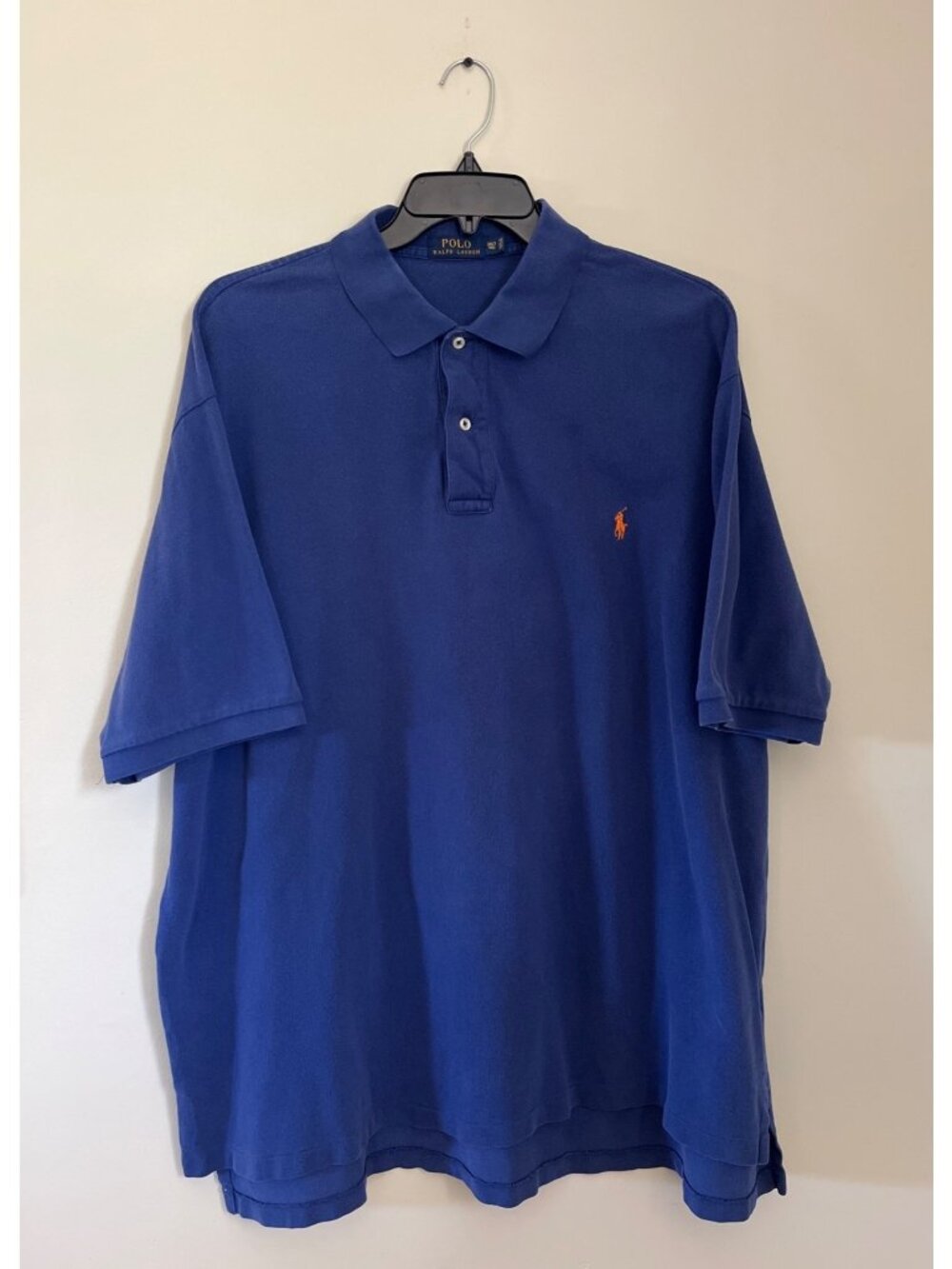 Polo Ralph Lauren Mens 3XLT Blue Short Sleeve Polo Shirt Collared Orange Logo